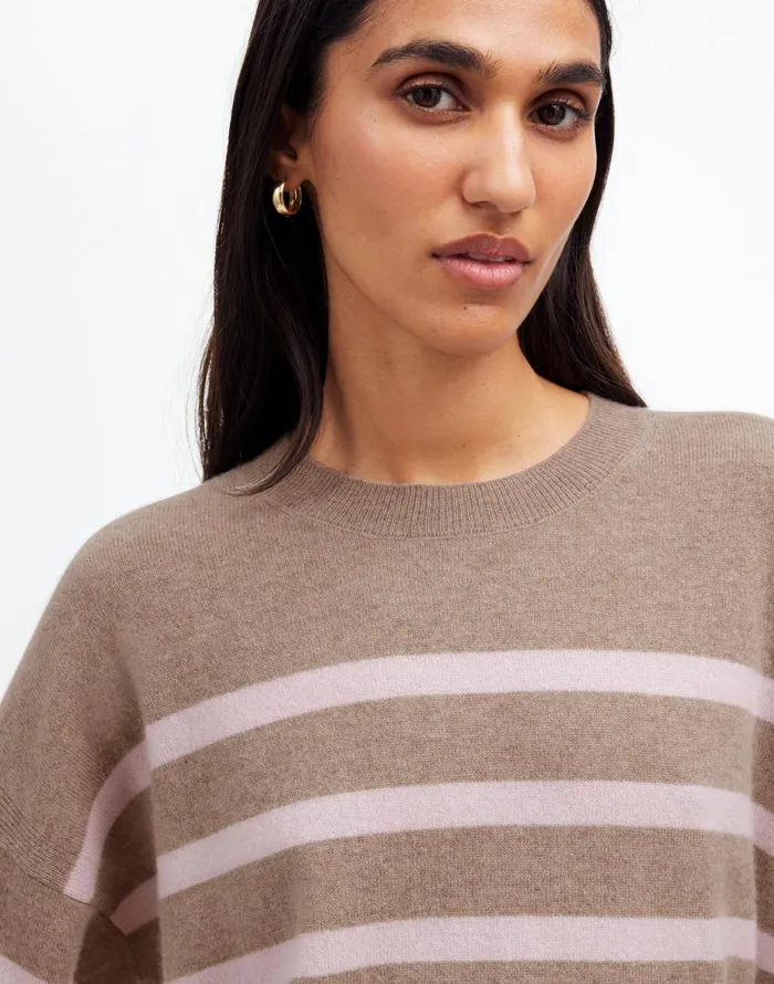 Madewell Cashmere Relaxed Crewneck Sweater Hthr Mink Stripe Women Sweaters
