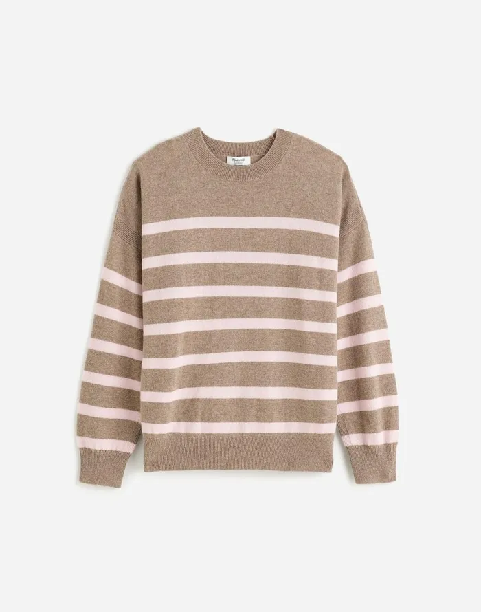Madewell Cashmere Relaxed Crewneck Sweater Hthr Mink Stripe Women Sweaters