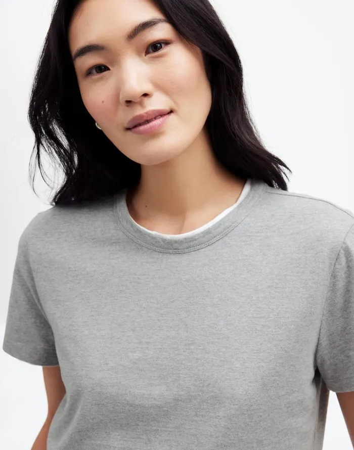 Madewell Cotton Perfect Crewneck Tee Hthr Ash Grey Women Tees