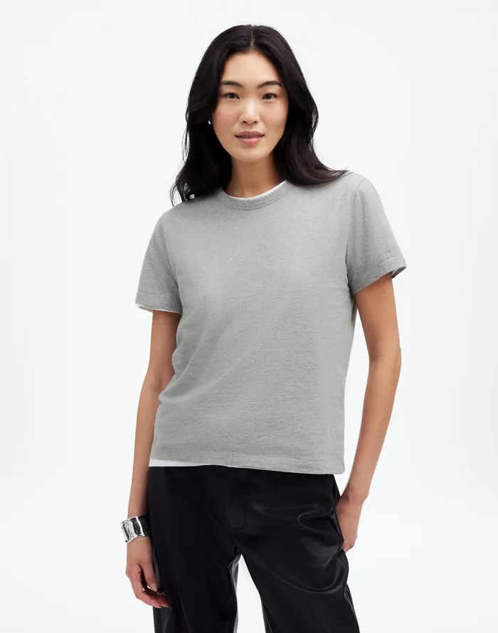 Madewell Cotton Perfect Crewneck Tee Hthr Ash Grey Women Tees