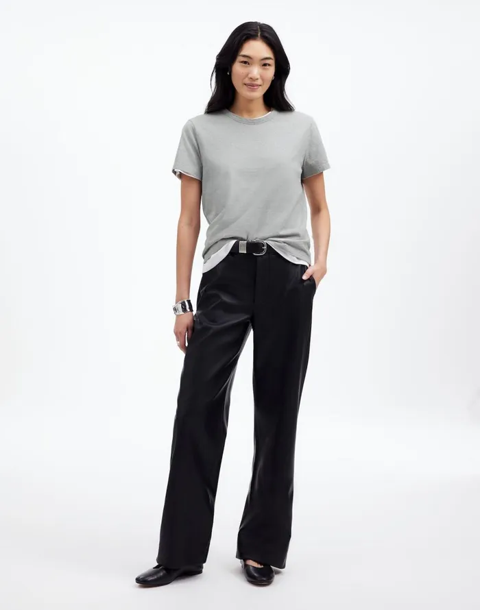 Madewell Cotton Perfect Crewneck Tee Hthr Ash Grey Women Tees