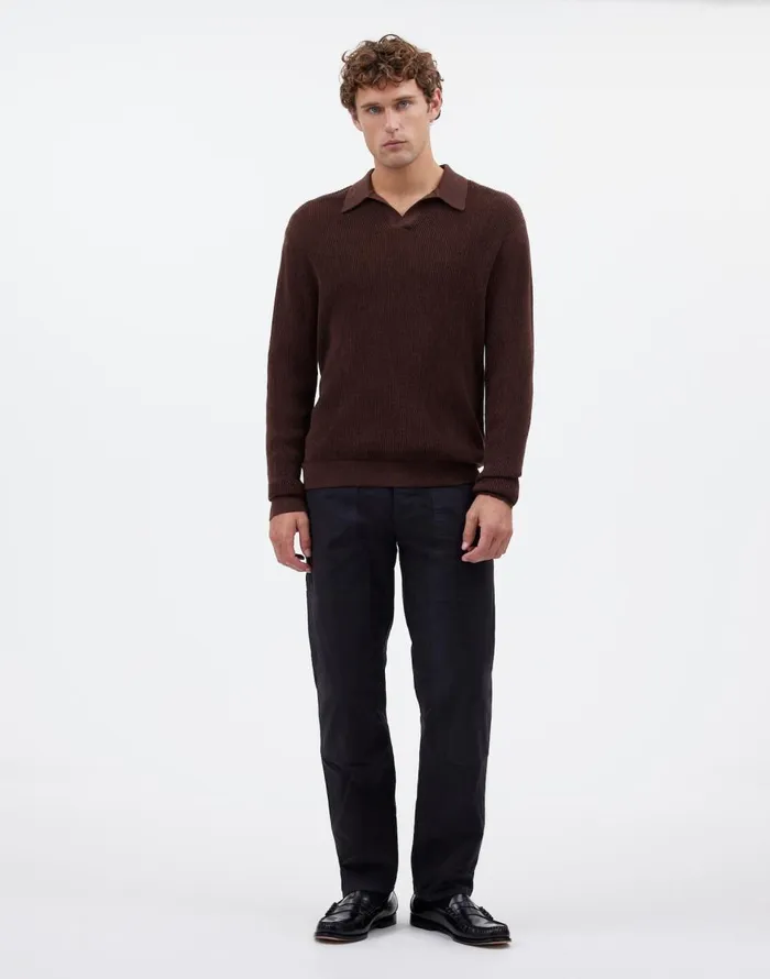 Madewell JohnnyCollar Sweater Polo Shirt In Merino Wool Hthr Chocolate Men Shirts
