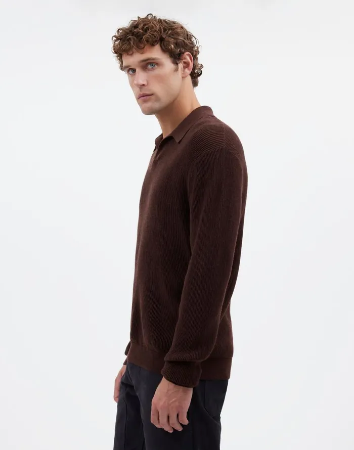 Madewell JohnnyCollar Sweater Polo Shirt In Merino Wool Hthr Chocolate Men Shirts