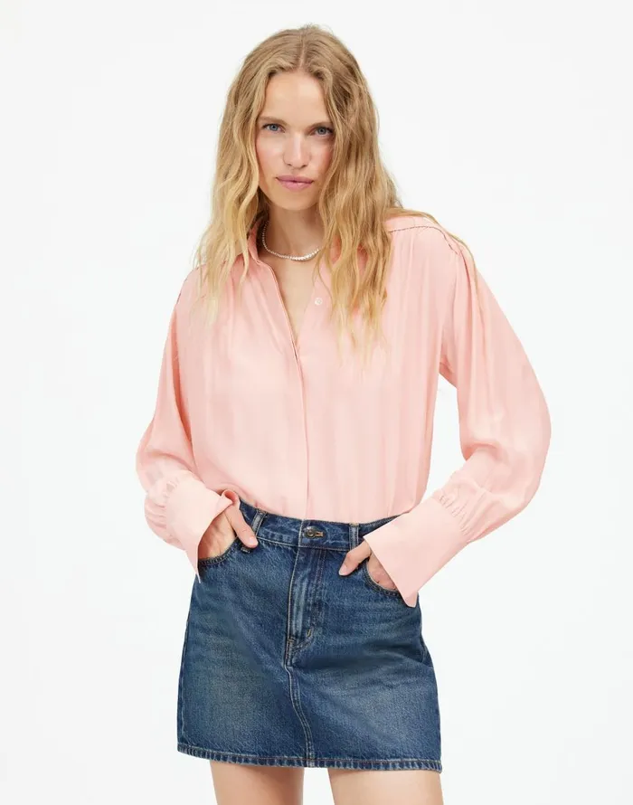 Madewell LongSleeve ButtonFront Top Pale Blush Women Tops and Shirts