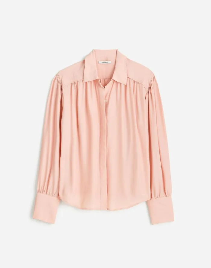Madewell LongSleeve ButtonFront Top Pale Blush Women Tops and Shirts