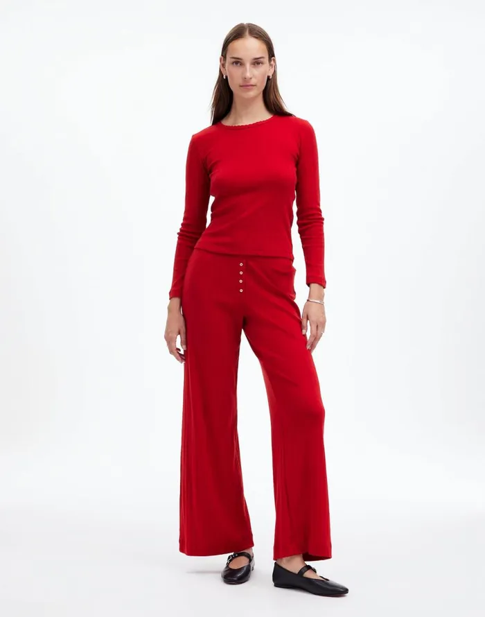 Madewell Madewell X LESET Pointelle Perfect Tee and Pant Set Red Women Tees