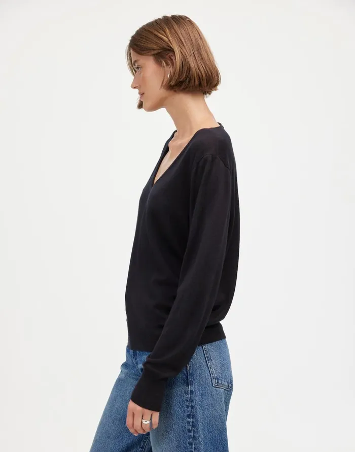 Madewell Merino WoolSilk Blend VNeck Sweater True Black Women Sweaters