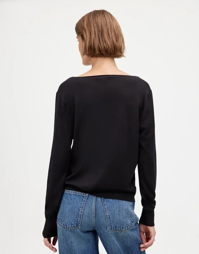 Madewell Merino WoolSilk Blend VNeck Sweater True Black Women Sweaters