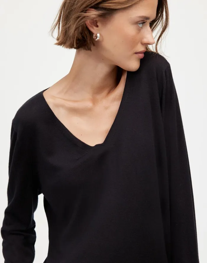 Madewell Merino WoolSilk Blend VNeck Sweater True Black Women Sweaters
