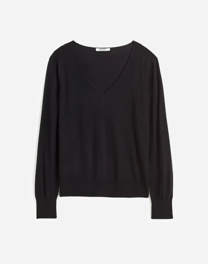 Madewell Merino WoolSilk Blend VNeck Sweater True Black Women Sweaters