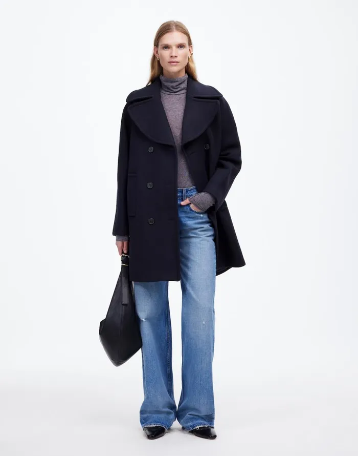 Madewell OversizedCollar Peacoat In Insuluxe Fabric Deep Navy As Standard Women Coats Jackets Madewell OversizedCollar Peacoat In Insuluxe Fabric Deep Navy As Standard Women Coats Jackets