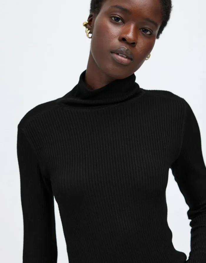 Madewell Ribbed Turtleneck LongSleeve Tee Jet Black Women Tees