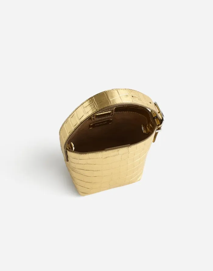 Madewell The Essential Micro Bucket Tote Gold Metallic Women Bags
