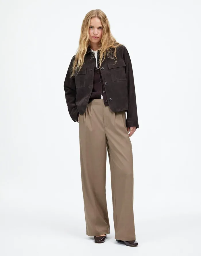 Madewell The Harlow WideLeg Pant In Flannel Dark Oat Melange Women Pants