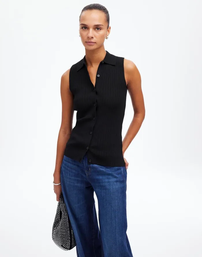 Madewell The Signature Knit ButtonFront Vest Abyss Women Sweaters