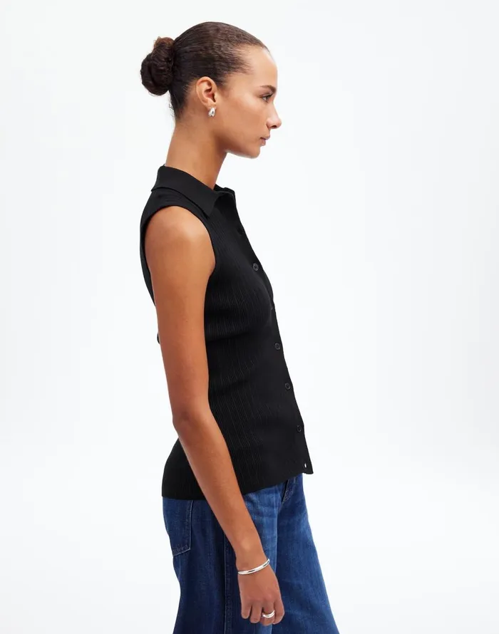 Madewell The Signature Knit ButtonFront Vest Abyss Women Sweaters