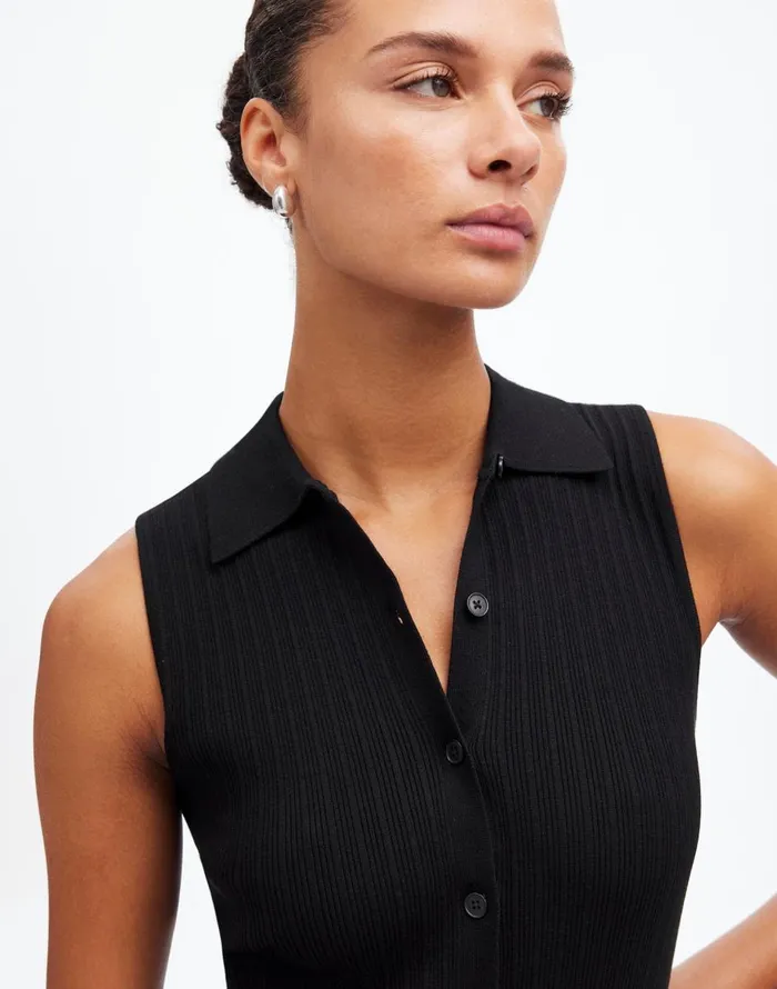 Madewell The Signature Knit ButtonFront Vest Abyss Women Sweaters