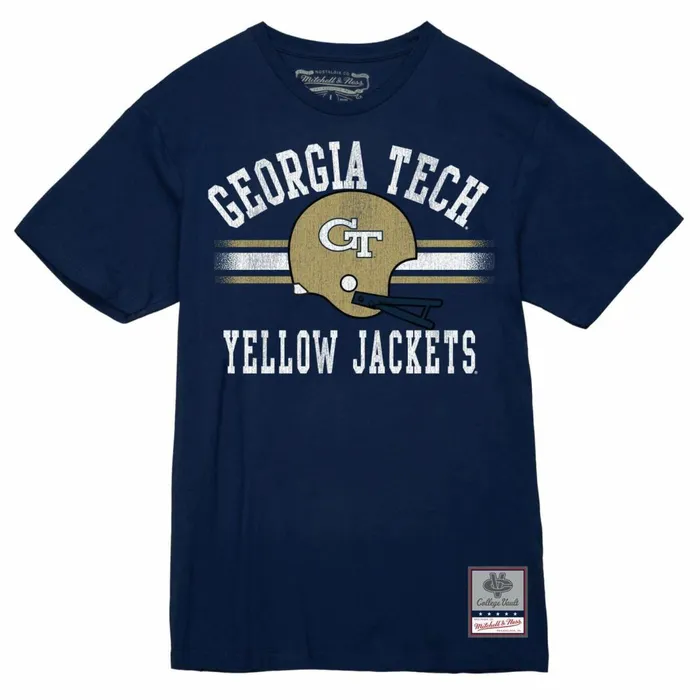 Men039s Collegiate Mitchell and Ness Vintage Stripes Tee Georgia Tech