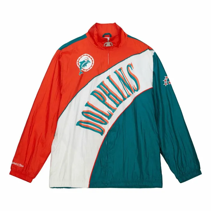 Men039s Jackets and Outerwear Mitchell and Ness Arched Retro Lined Windbreaker Miami Dolphins Men039s Jackets and Outerwear Mitchell and Ness Arched Retro Lined Windbreaker Miami Dolphins