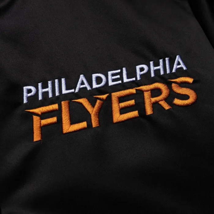 Men039s Jackets and Outerwear Mitchell and Ness Heavyweight Satin Jacket Philadelphia Flyers Men039s Jackets and Outerwear Mitchell and Ness Heavyweight Satin Jacket Philadelphia Flyers