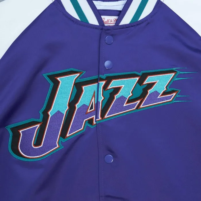 Men039s Jackets and Outerwear Mitchell and Ness Primetime Lw Satin Jacket Utah Jazz
