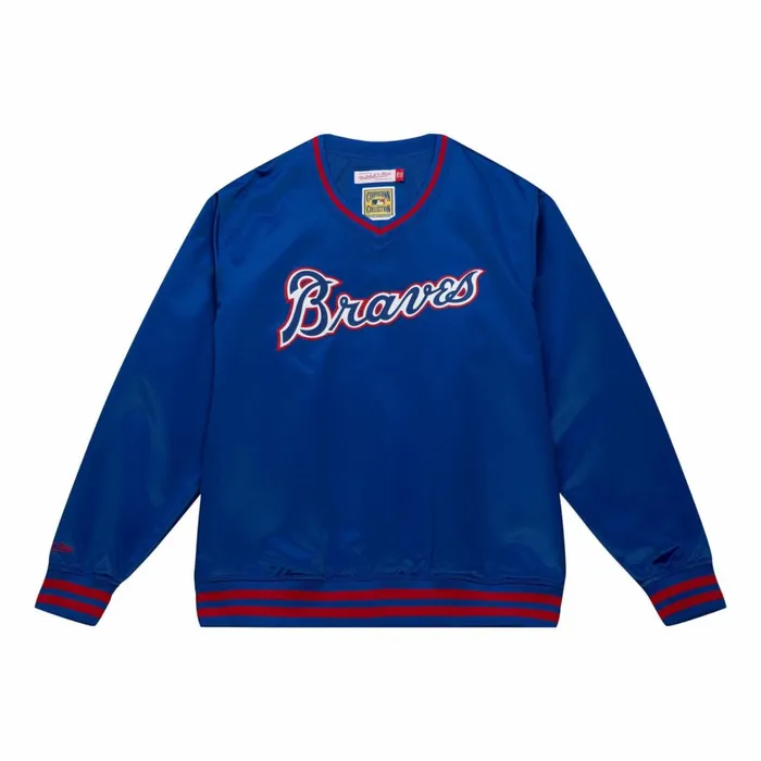 Men039s Jackets and Outerwear Mitchell and Ness Sideline Pullover Satin Jacket Atlanta Braves Men039s Jackets and Outerwear Mitchell and Ness Sideline Pullover Satin Jacket Atlanta Braves