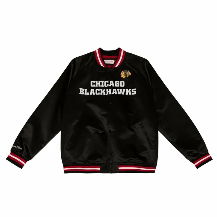 Men039s Jackets and Outerwear Mitchell and Ness Special Script Light Weight Satin Jacket Chicago Blackhawks Men039s Jackets and Outerwear Mitchell and Ness Special Script Light Weight Satin Jacket Chicago Blackhawks