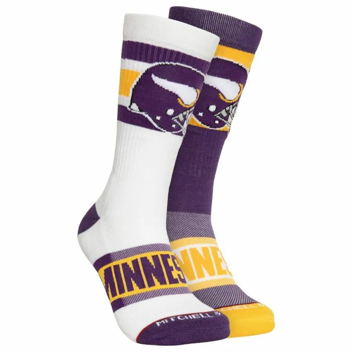 Men039s NFL Mitchell and Ness Hail Mary Crew Socks Minnesota Vikings