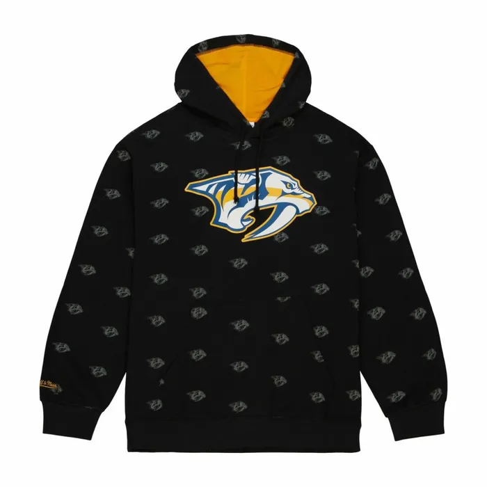 Men039s NHL Mitchell and Ness AOP Fleece Hoodie Nashville Predators