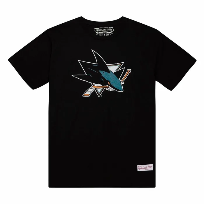Men039s NHL Mitchell and Ness Distressed Basic Logo Tee San Jose Sharks