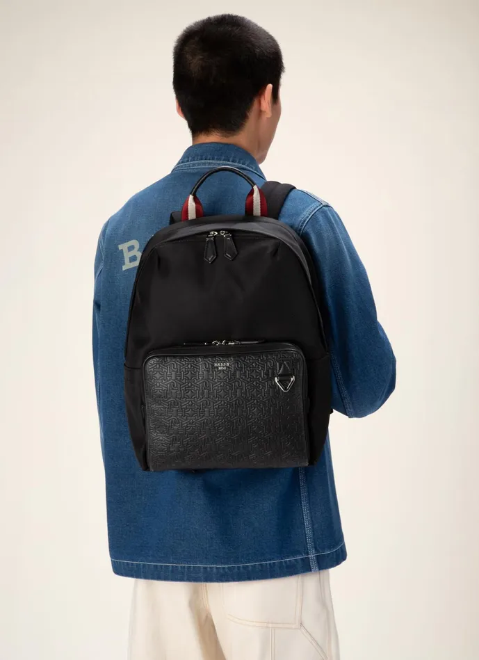 Men Bally Backpacks Codie 8211 Nylon and Leather Backpack In Black