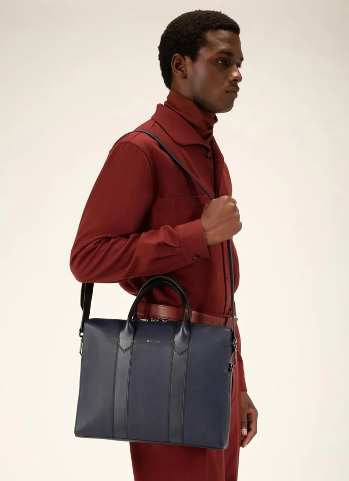 Men Bally Business Bags Elter 8211 Leather Business Bag In Navy