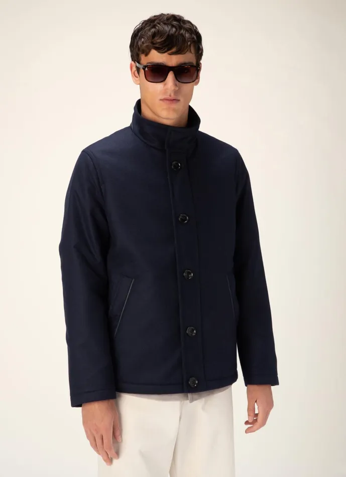 Men Bally Outerwear Winter Coat 8211 Wool and Cashmere Outerwear In Navy
