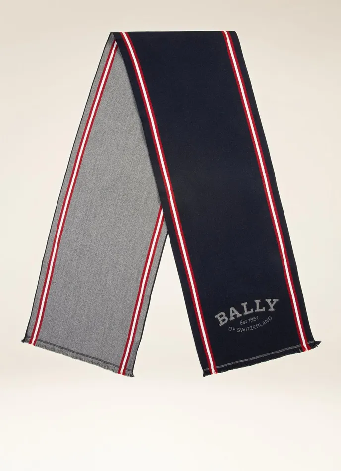 Men Bally Scarves Bally Stamp Scarf 8211 Wool Accessory In Navy
