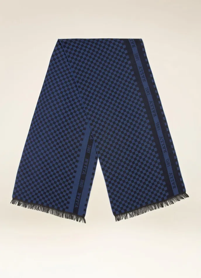 Men Bally Scarves Checked Scarf 8211 Wool Accessory In Blue