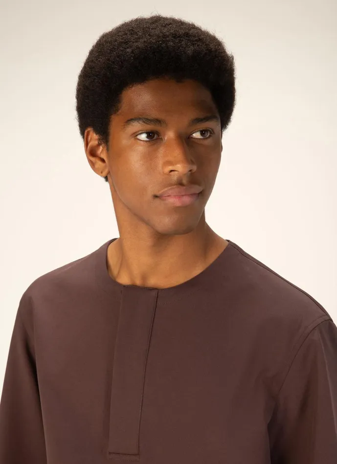 Men Bally Shirts And TShirts Collarless Polo Shirt 8211 Cotton Mix Top In Ebony Brown