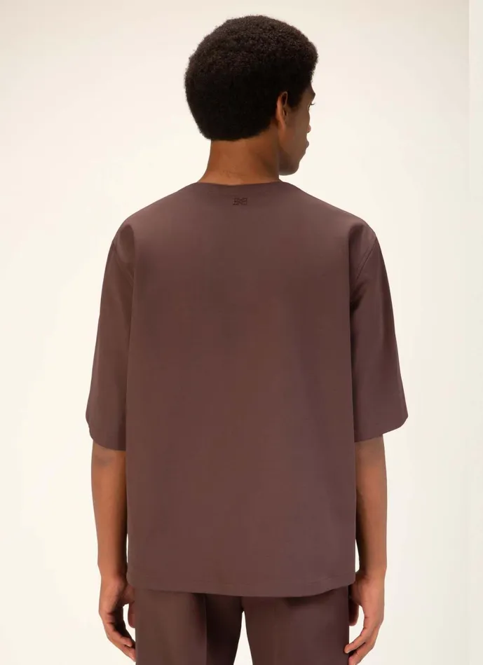 Men Bally Shirts And TShirts Collarless Polo Shirt 8211 Cotton Mix Top In Ebony Brown