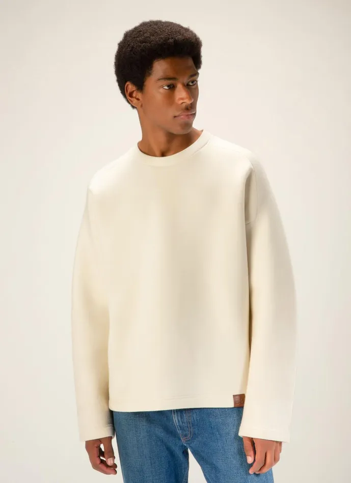 Men Bally Tracksuits Crew Neck Sweatshirt 8211 Mixed Wool and Cotton Top In Bone