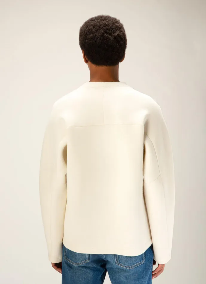 Men Bally Tracksuits Crew Neck Sweatshirt 8211 Mixed Wool and Cotton Top In Bone