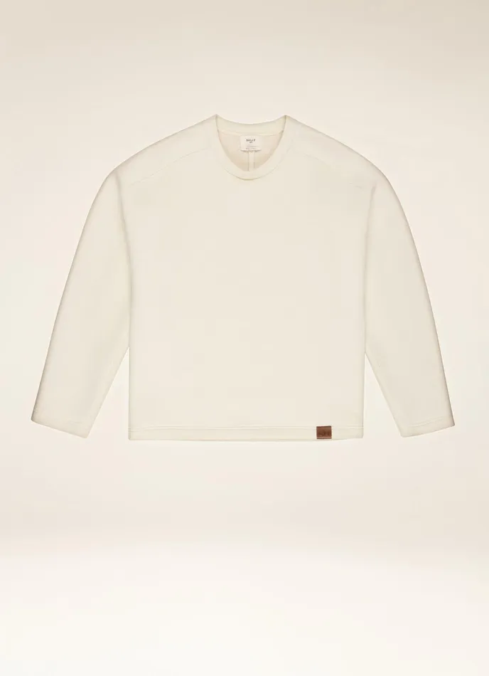 Men Bally Tracksuits Crew Neck Sweatshirt 8211 Mixed Wool and Cotton Top In Bone