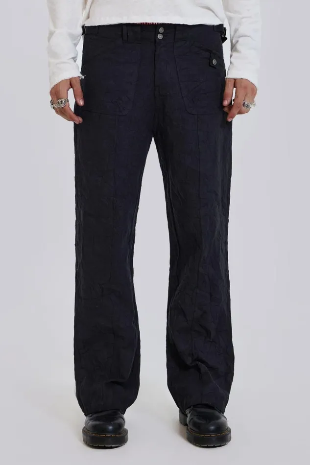Men Black Straight Leg Cargo Trousers Jaded London Cargo Pants