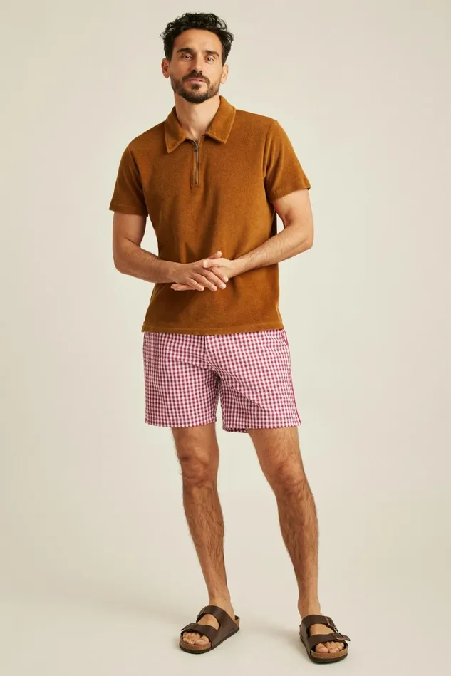 Men Boardwalk Swim Short Red And White Gingham Bonobos Casual Shorts