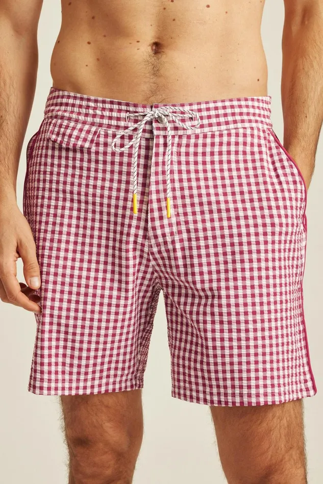 Men Boardwalk Swim Short Red And White Gingham Bonobos Casual Shorts