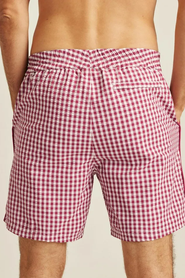 Men Boardwalk Swim Short Red And White Gingham Bonobos Casual Shorts