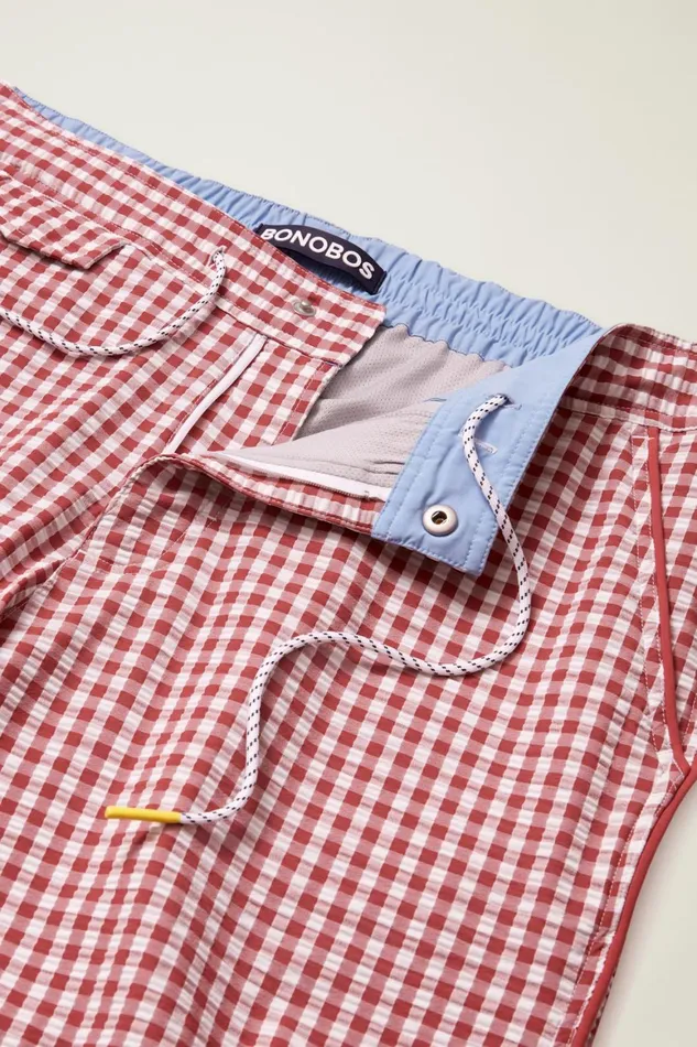 Men Boardwalk Swim Short Red And White Gingham Bonobos Casual Shorts