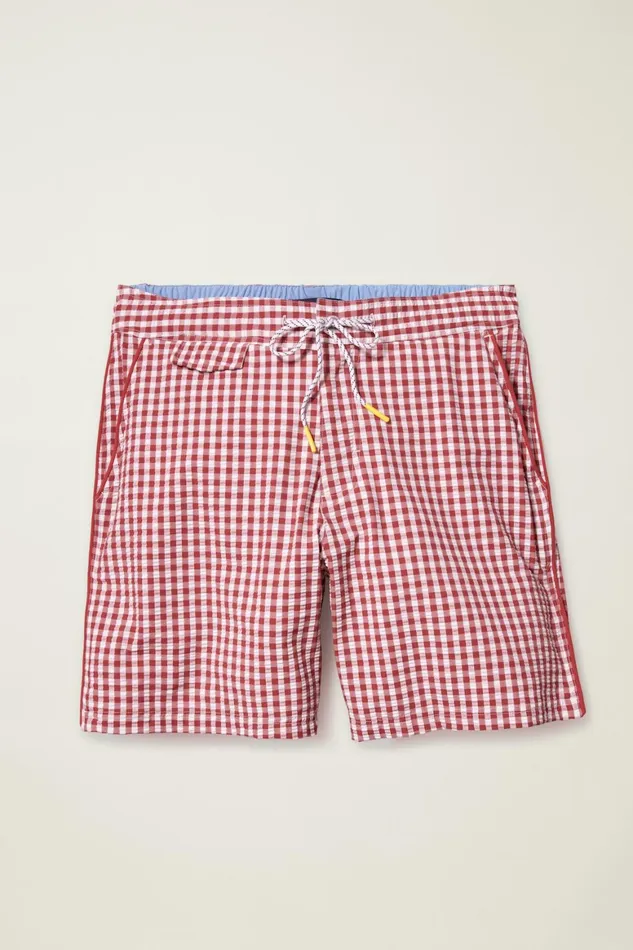 Men Boardwalk Swim Short Red And White Gingham Bonobos Casual Shorts