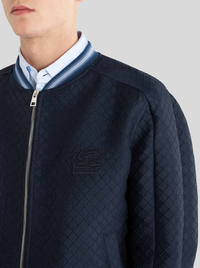 Men Bomber Jacket With Intarsia Pattern Etro Coats And Outerwear