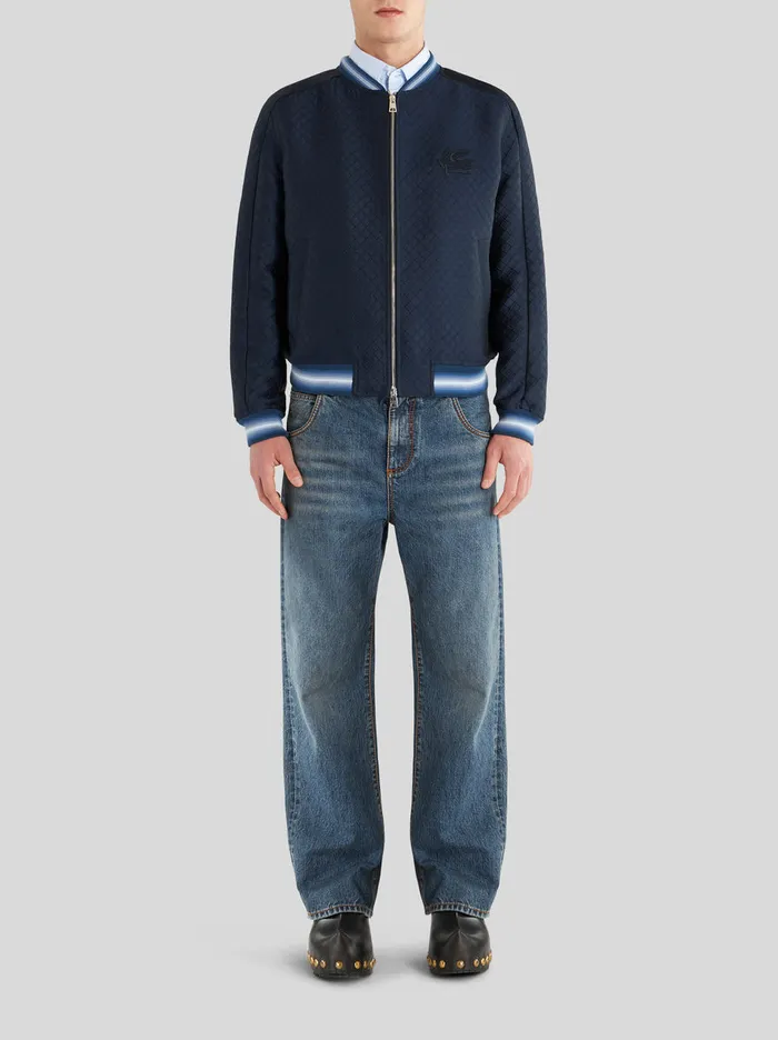 Men Bomber Jacket With Intarsia Pattern Etro Coats And Outerwear