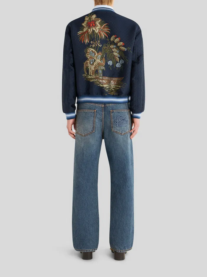 Men Bomber Jacket With Intarsia Pattern Etro Coats And Outerwear