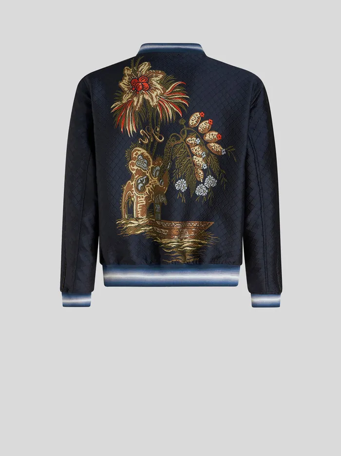 Men Bomber Jacket With Intarsia Pattern Etro Coats And Outerwear
